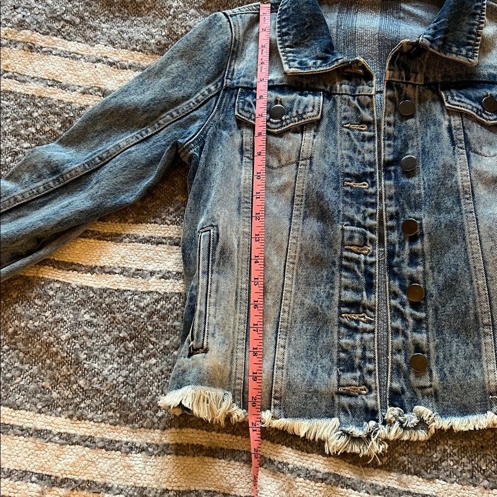 Washed Blue Denim cropped Jacket with beaded Skull Back Stripe - Picture 4 of 6